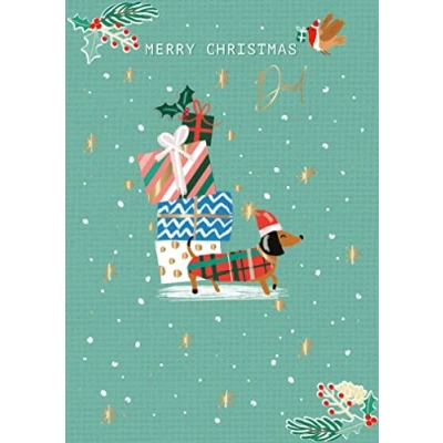 Image of Ling Design Merry Christmas Dad Sausage Dog Foiled Greeting Card Xmas Cards X14441GH