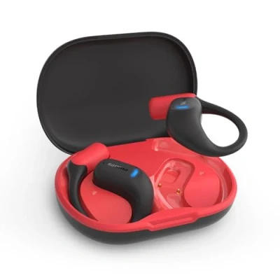 Image of PHILIPS TAA6709 True Wireless Air Conduction Open Ear Sports 5.3 Bluetooth Headphones, 28 Hours playtime, IP55 Dust/Water Protection, Slimline Charging Case Red and Black
