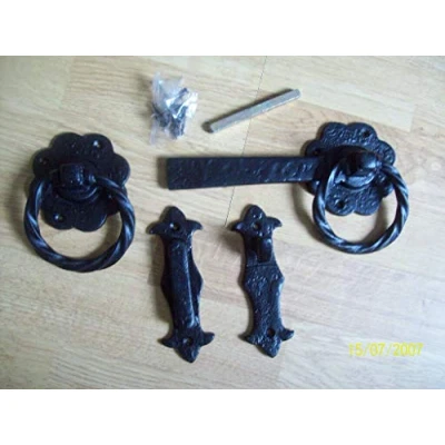 Image of Ironmongery World Black Antique Heavy Twisted Iron Ring Gate Door Latch