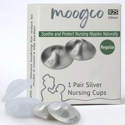 Image of Moogco The Original Silver Nursing Cups Nipple Shields for Newborn Essentials Must Haves Soothe and Protect Your Nipples 925 (L)