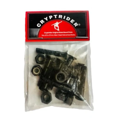 Image of CRYPTRIDER Original Skateboard Bolts Parts Set of 8 x 27mm Allen Head Premium Galvanised Bolts.