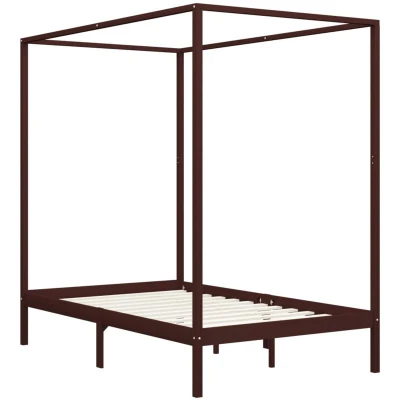 Image of vidaXL Canopy Bed Frame without Mattress Dark Brown Solid Wood 120x200cm