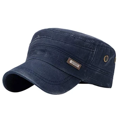 Image of Kangqifen Vintage Distressed Army Cap Washed Cotton Military Cadet Hat for Men Women Navy Blue