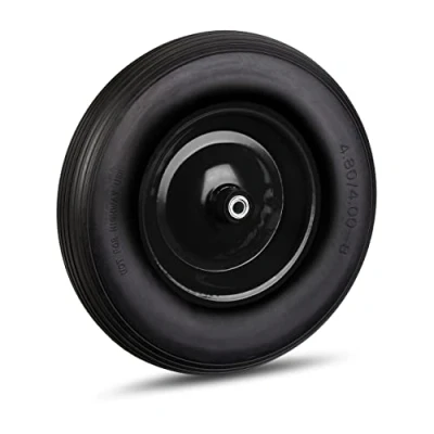 Image of Relaxdays Wheelbarrow Wheel, 4.80 4.00 8 Solid Rubber, Steel Rim, Flat Free Spare Tire, 100kg Capacity, Black