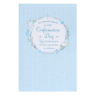 Image of UK Greetings Confirmation Card For Boy With Envelope Baby Blue Design