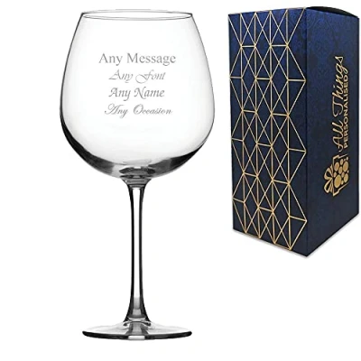 Image of Personalised Engraved Extra Large 26.5oz Gin Balloon Cocktail Glass, Gift Boxed, Personalise with Any Name and Message for Occasion