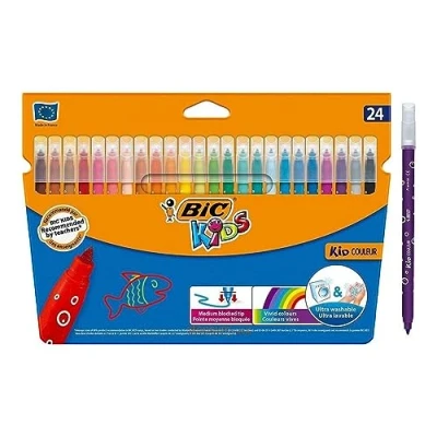Image of BIC Kids Felt Tip Pens, Kid Colour with Medium Blocked Tip, Vivid Colouring Washable Markers, Back to School Supplies, 24 Pack