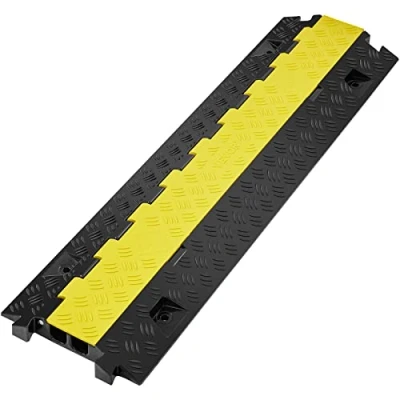 Image of VEVOR Cable Protector Ramp, 2 Channel, 22000 lbs/axle Capacity Heavy Duty TPU Wire Cord Cover Ramp Hose Driveway, Traffic Speed Bump w/TPR Flip Open Top Cover, for Indoor &amp; Outdoor