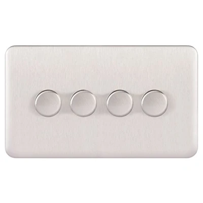 Image of Schneider Electric Lisse Screwless Deco 4 Gang Universal 2 Way Dimmer Light Switch, 250W/VA, GGBL6042CSSS, Stainless Steel