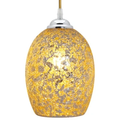 Image of Crackle Yellow Glass Pendant Light Retro Flatten Globe Mosaic Ceiling Lamp Shade Hanging K418