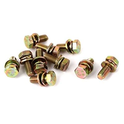 Image of Sourcingmap M8x20mm 8.8 Grade Yellow Zinc Plated Hex Head Bolt 10pcs w Washer