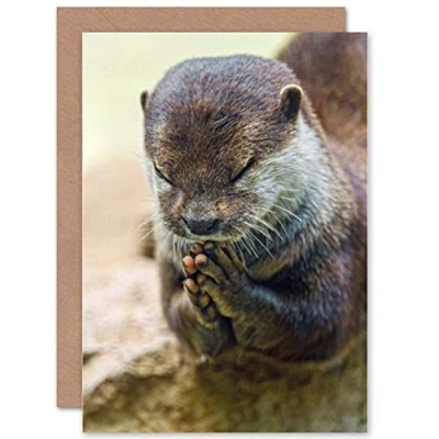 Image of Wee Blue Coo GREETINGS CARD BIRTHDAY GIFT ANIMAL CUTE OTTER PRAYING