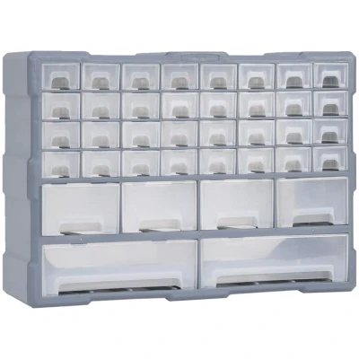 Image of vidaXL 40 Drawer Multipurpose Organiser, Grey Tool Storage Unit/Craft Box/Sewing Box, Impact Resistant and See Through Drawers, Wall Mountable