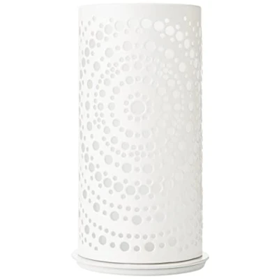 Image of Duni 174418 Billy Candle Holder White 14 x 6.5cm Metal Cover with Cut Out Pattern