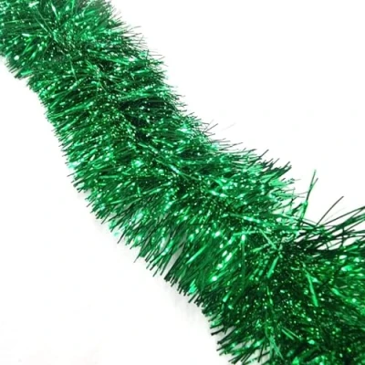 Image of HSD Christmas Tinsel Garland 2M (6.5ft) Xmas Metallic Chunky Fine Sparkle Shiny Tree Party Decorations (Fine Green)