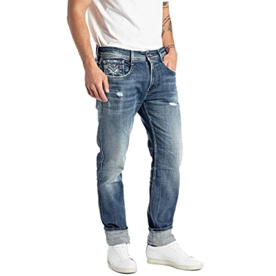 Image of REPLAY Men&#039;s Anbass Aged Jeans, 009 Medium Blue, 34 W/34 L