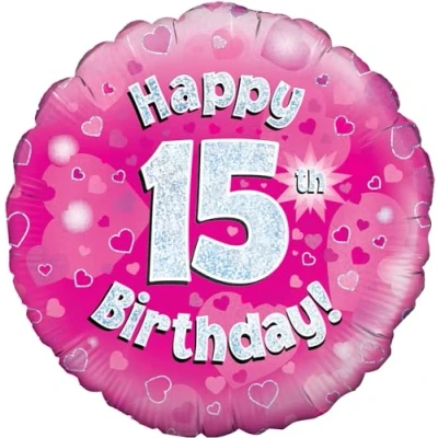 Image of Oaktree UK 18&quot; Happy 15th Birthday Pink Holographic
