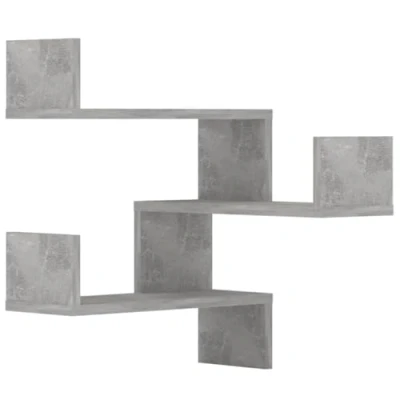 Image of vidaXL 2x Wall Corner Shelves Home Living Room Bedroom Furniture Set Mounted Hanging Display Shelf Rack Unit Chipboard Concrete Grey