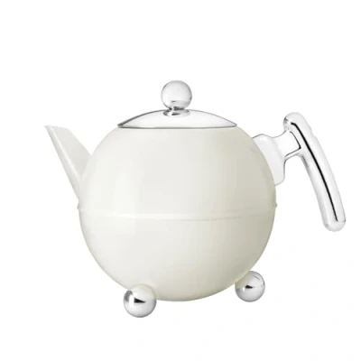 Image of Bredemeijer Teapot Bella Ronde 1,2L, white, chromium fittings, Stainless steel 304, 1,25