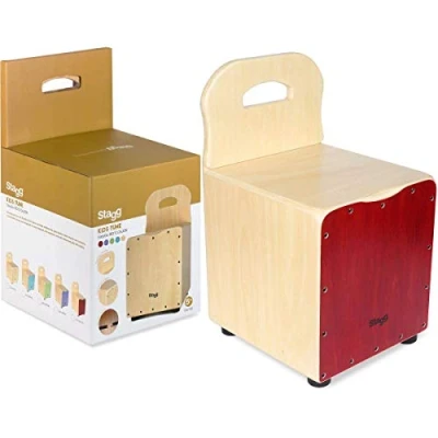 Image of Stagg CAJ KID RD Front Board Basswood Kids Cajon with EasyGo Backrest, Red