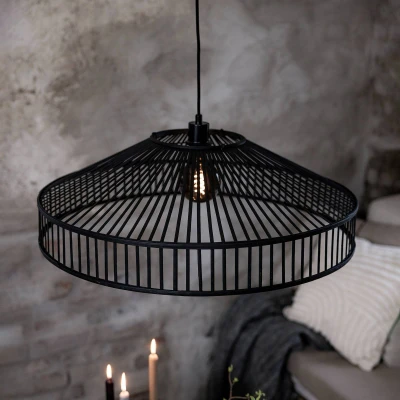 Image of Markslöjd Tapa hanging light, plug, black, bamboo, Ø 70 cm