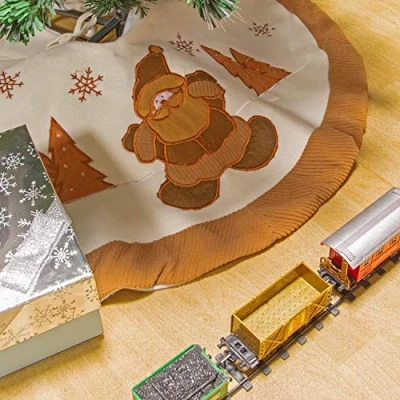 Image of The Christmas Workshop Woodland Tree Skirt, White and Brown, 90cm in Diameter