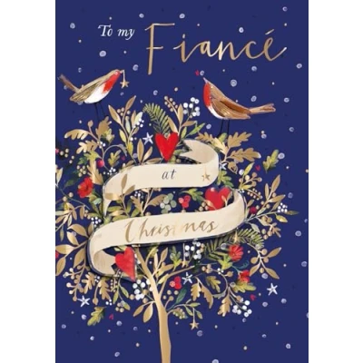Image of To My Fiance Embellished Festive Robin Christmas Card Xmas Greeting Cards X15552MW