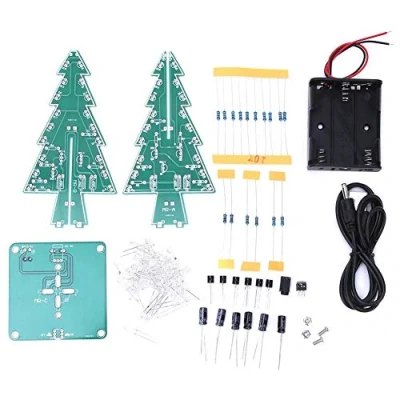Image of 3D LED Flashing Christmas Tree Circuit Kit, 7 Color Flash Xmas DIY Module PCB Board Kits for Soldering Practice Learning (Colorful set)
