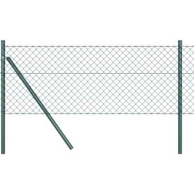 Image of vidaXL Chain Link Fence with 13 Posts 0.4x25 m Galvanised Steel Green