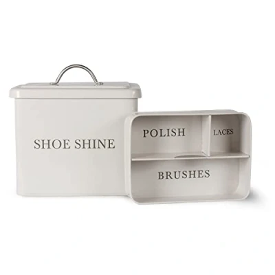 Image of Garden Trading Shoe Shine Box Crafted in Powder Coated Steel Designed With Removable Tray Three Compartments H25 X W24 D19cm Cleaning