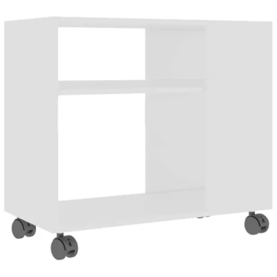 Image of vidaXL Side Table White 70x35x55 cm Engineered Wood Scandinavian Style Mobile Console with 2 Tiers and 4 Wheels