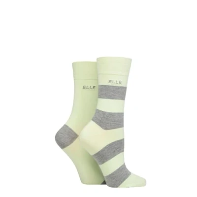 Image of Elle Ladies Striped and Plain Soft, Cooling &amp; Breathable Bamboo Socks in a Multipack of 2 Pairs Size 4 8 Casual Wear Keylime Pie