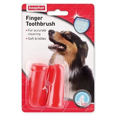 Image of Beaphar Finger Toothbrush Dental Care for Dogs &amp; Cats Accurate Cleaning Soft Bristles Ideal Sensitive Pets 2 Pack, Red