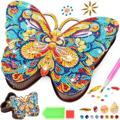 Image of Jovicos Craft Kits for Kids Age 6 7 8 9 10, Butterfly Diamond Art Jewellery Box Arts and Crafts 12 Birthday Presents, Painting Gifts 5 Year Old Girls