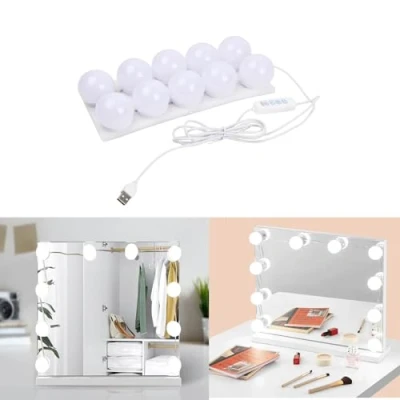 Image of Qtuie Vanity Lights for Mirror LED Hollywood Adjustable Color &amp; Brightness Length Make up Bulb Light Stick on Makeup Dressing Table Bathroom 10 Bulbs