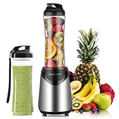 Image of La Reveuse Smoothie Blender Personal Size with 2 BPA Free Portable Travel Sports Bottles (550ml),300 Watts,Silver
