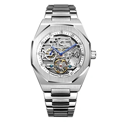 Image of BOLYTE Tourbillon Design Men&#039;s Analog Automatic Stainless Steel Wrist Watch Mechanical Skeleton Male Clock (Silver White)