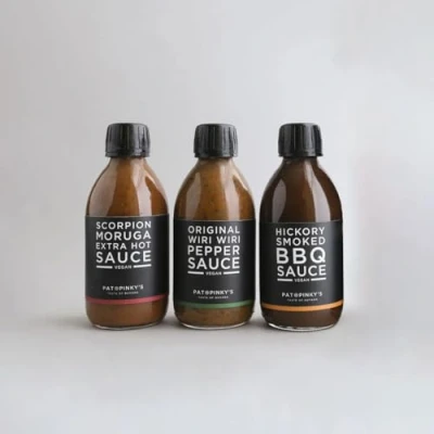 Image of Sauce Bundle x 3 200ml (Hickory Smoked BBQ Sauce, Original Wiri Pepper &amp; Scorpion Moruga Extra Hot Sauce)