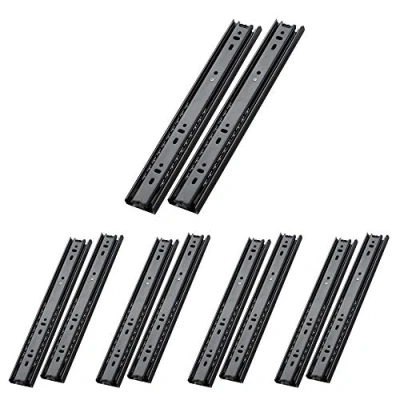 Image of AOLISHENG 5 Pair Drawer Runners Slides 400mm 45kg Load Capacity Heavy Duty Draw Sliders Full Extension Ball Bearing Kitchen Cabinet Black Replacement Rails Side Mount