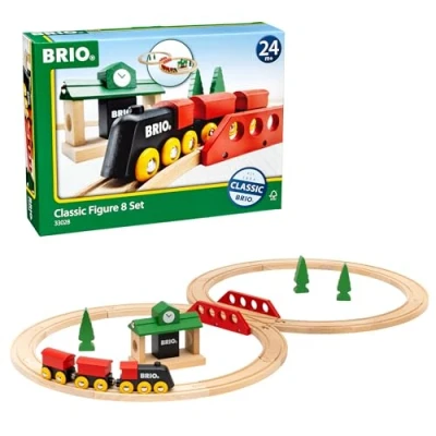 Image of BRIO Classic Figure of 8 Wooden Railway Train Set Toddler Toys for Kids 2 Years Up