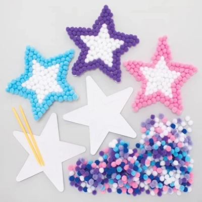 Image of Baker Ross FE845 Star Pom Art Kits Pack of 5, Design Your Own Christmas Decorations, Decorations for Children to Make, Decorate and Display, Creative Activities Kids