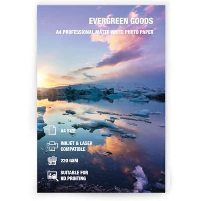 Image of Evergreen Goods 50 Sheets A4 Matte White Double Sided Photo Paper 220 GSM, Inkjet &amp; Laser Printable, High Resolution for Printing, Scrapbooking, Cards Crafts