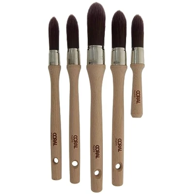 Image of Coral 33719 Aspire 5 Piece Round Sash Paint Brush Set Professional Firm Pointed for Fast Accurate Cutting in Ultra Smooth Finish with Trade Emulsion or Gloss FSC Wood 15, 18, 21, 25, 18MM Stubby