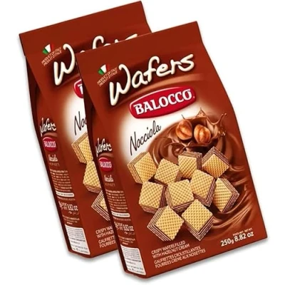 Image of Balocco Wafers Hazelnut 250G Nocciola Cream Perfect Snacks for Every Time Flavored Sandwich Biscuit Wafer (Pack of 2)