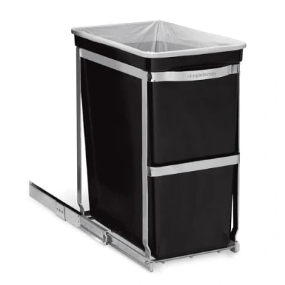 Image of simplehuman CW1124 Pull Out Kitchen Cupboard Cabinet Bin, Easy to Install, Commercial Grade Ball Bearing Tracks, Access Handle, Polished Heavy Duty Steel Frame, W 24.9cm x H 48.5cm D 45.0cm
