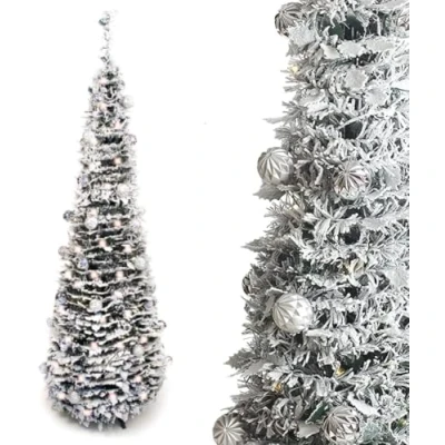 Image of Best Artificial Battery Powered Frosted Pop up 8ft Pre Decorated Lit Christmas Trees