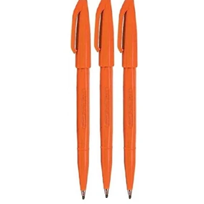 Image of Pentel Orange Original Sign Pen S520 Fibre Tip Marker Pens Colour Fineliner 2mm Nib 1mm Line Width (Pack Of 3)
