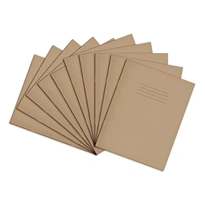 Image of Rhino A5+ Exercise Books, 80 Page / 8mm Lined with Margin Paper Notebook, 10 Pack, 9 x 7 Writing Book, Office &amp; School Stationery Supplies, Buff