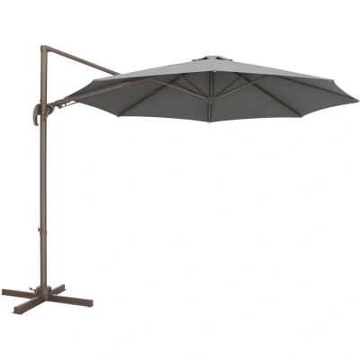 Image of Outsunny 3(m) Cantilever Parasol 360 Rotation Roma Umbrella Hanging Sun Shade with Aluminium Frame, Tilt Crank, 8 Ribs and Cross Base, Dark Grey