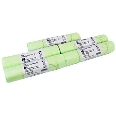 Image of 10L x 250 Tie Handle Compostable Kitchen Caddy Liners Large Food Waste Bin EN 13432 10 Litre Bags with Composting Guide